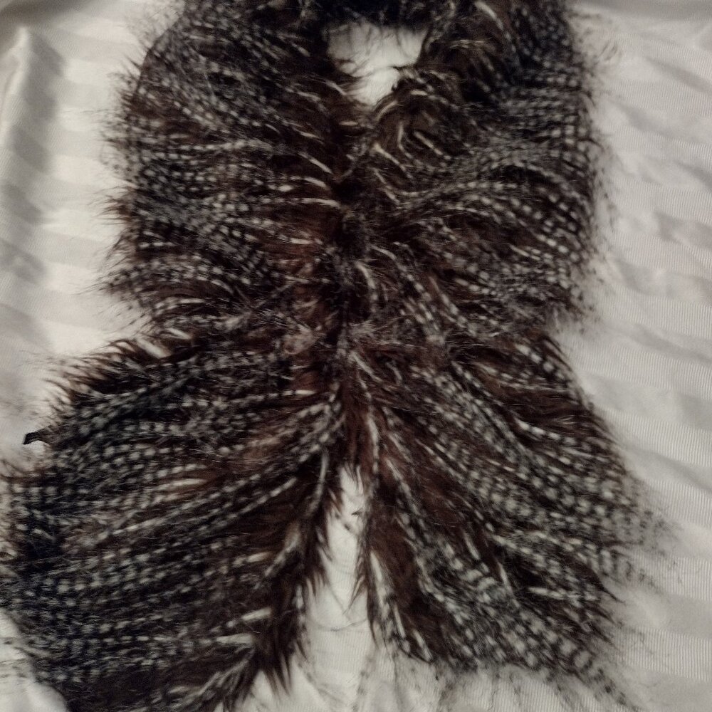 Feathery Neck Scarf Dark Brown with Beige and Dark Brown highlights  in feathers